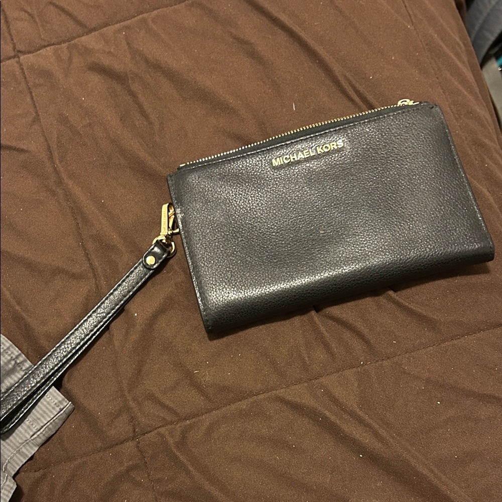 Michael Kors Black Leather Wristlet